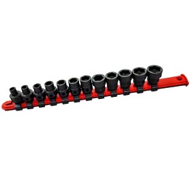 Juego de 11 vasos de impacto cortos de 1/2" DR., 3/8"-1", perfil bajo, vástago hexagonal